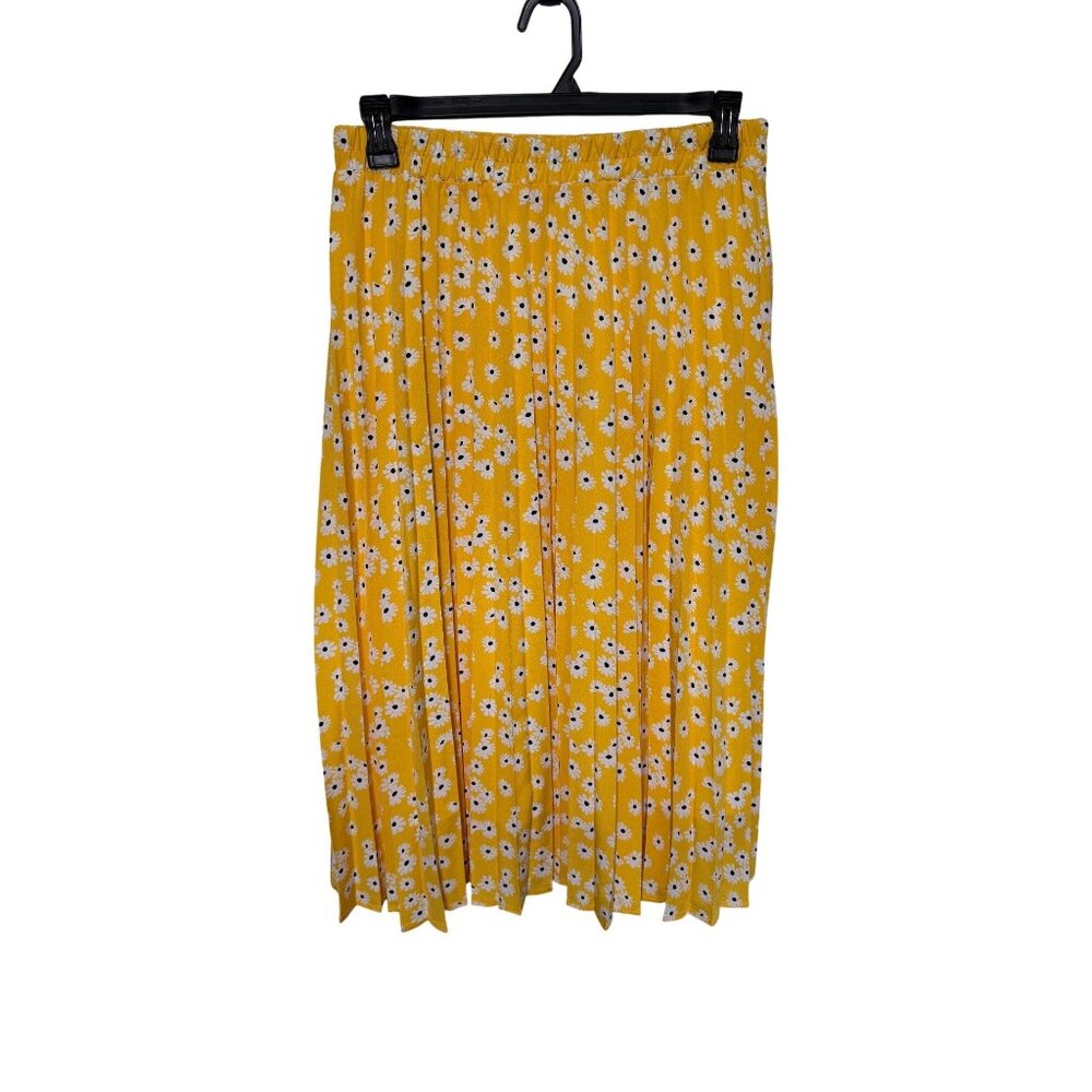 Chartou Womans Pleated Bright Fun Skirt Yellow Floral Lined Womans L
